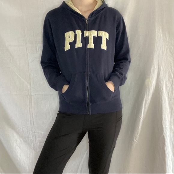 Pitt Stitched Lettering Spellout Navy Zip Jacket - Picture 3 of 8